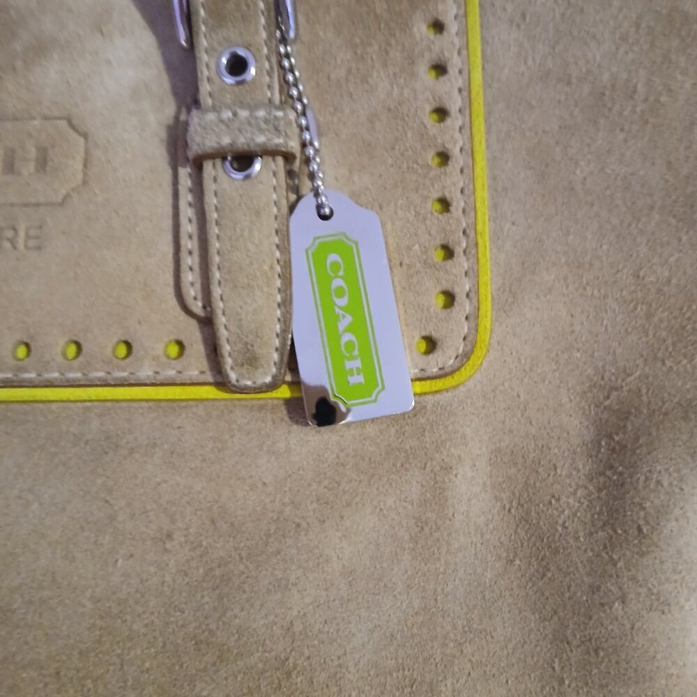 Vintage Coach Hampton Gallery Tote Bag Tan Suede Brown Leather - Picture 2 of 13